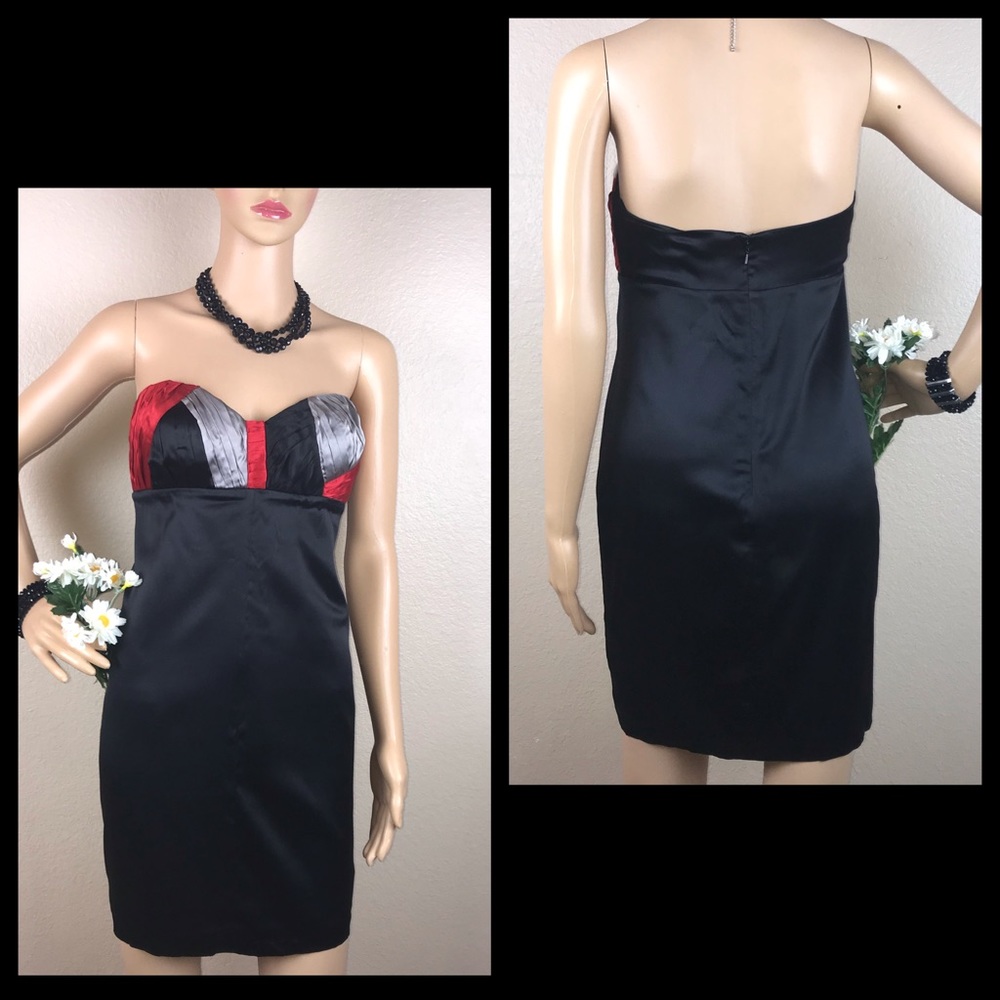 Bebe Silk Colorblock Strapless Corset Cocktail Party Dress